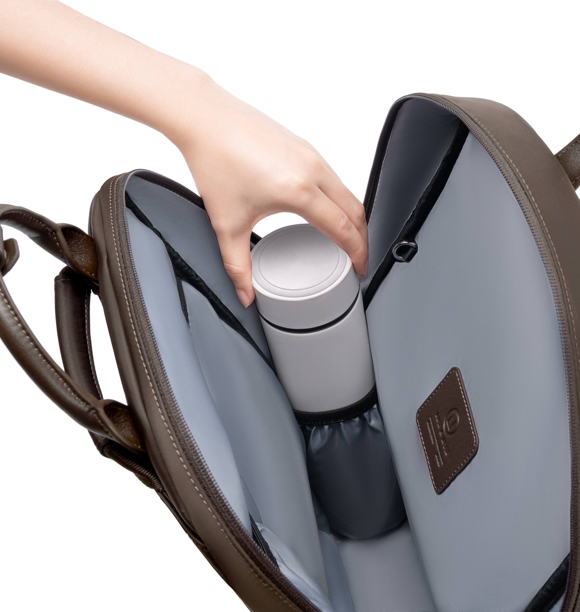 Alt View 3. Lux & Nyx - Lux & Nyx - Origami Slim 16" Laptop Backpack - Convertible Shoulder Bag - Espresso.