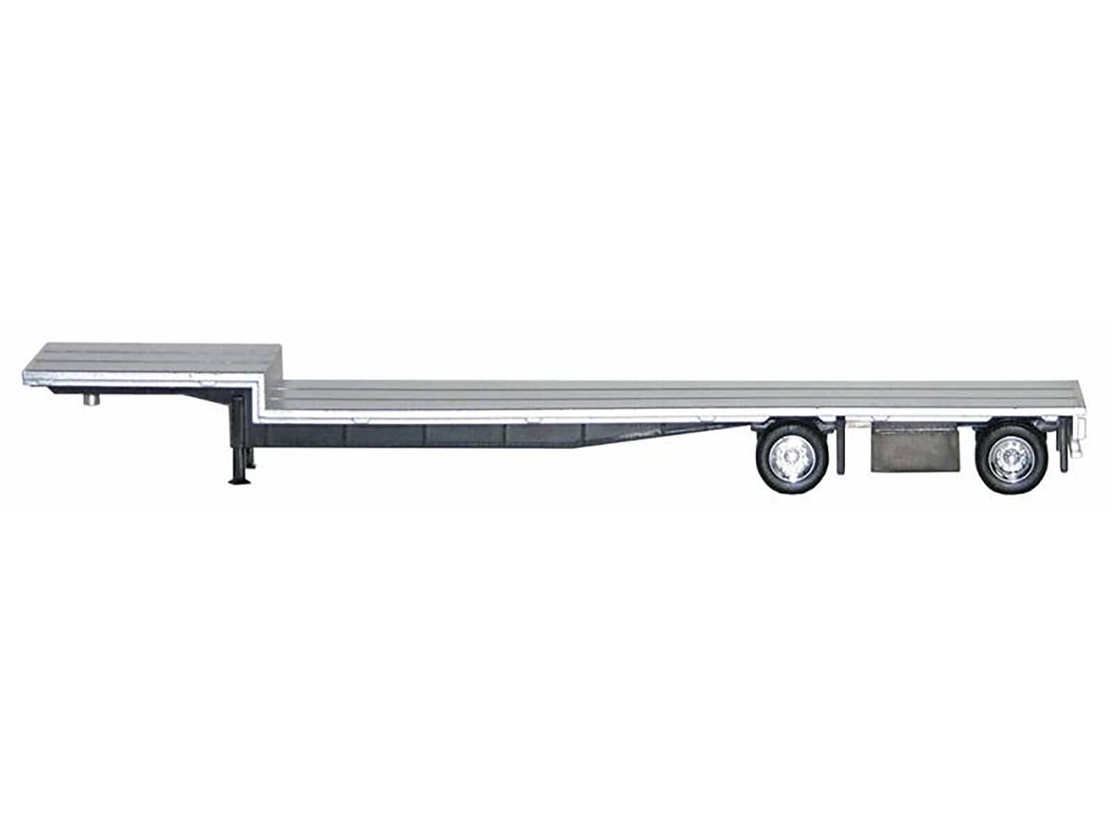Angle. Promotex - 48ft Spread-Axle Drop Deck Trailer with Chrome Wheels and Silver Top 1/87 (HO) Plastic Model by Promotex - Chrome.