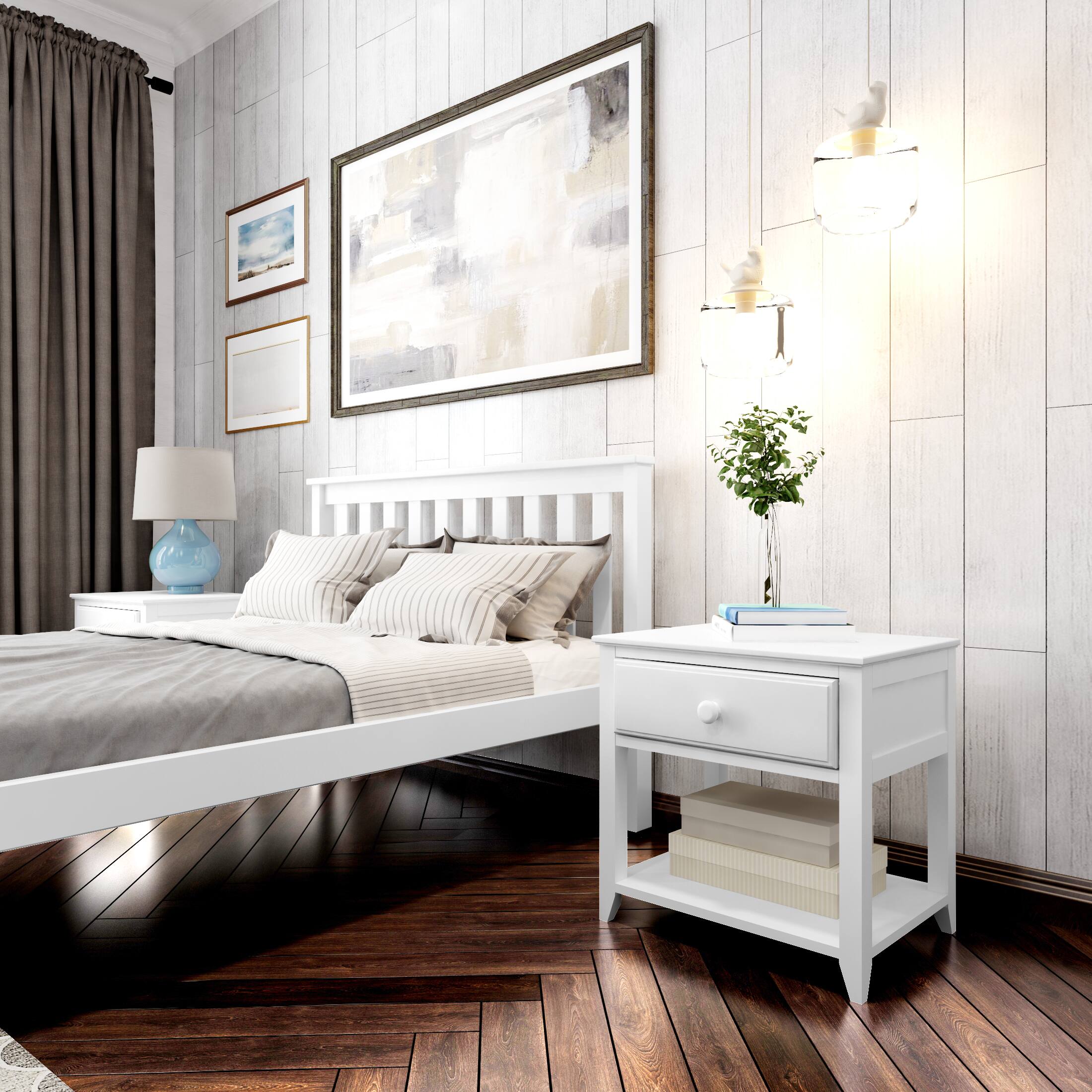Alt View 2. Plank+Beam - Nightstand with Drawer and Shelf, White - White.