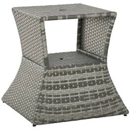 Outsunny - Outdoor Side Table with Umbrella Hole, 2 Tier Rattan Wicker End Table with Storage Shelf, All Weather for Outdoor - Gray