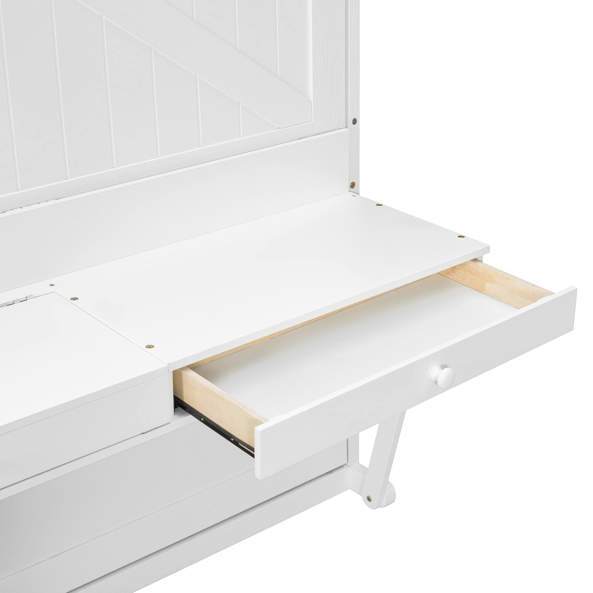 Alt View 5. Anysun - Queen Size Wall Murphy Bed with Storage, Foldable Cabinet Bed with Vanity Desk, Center Mirror & 2 Side Drawers - White.