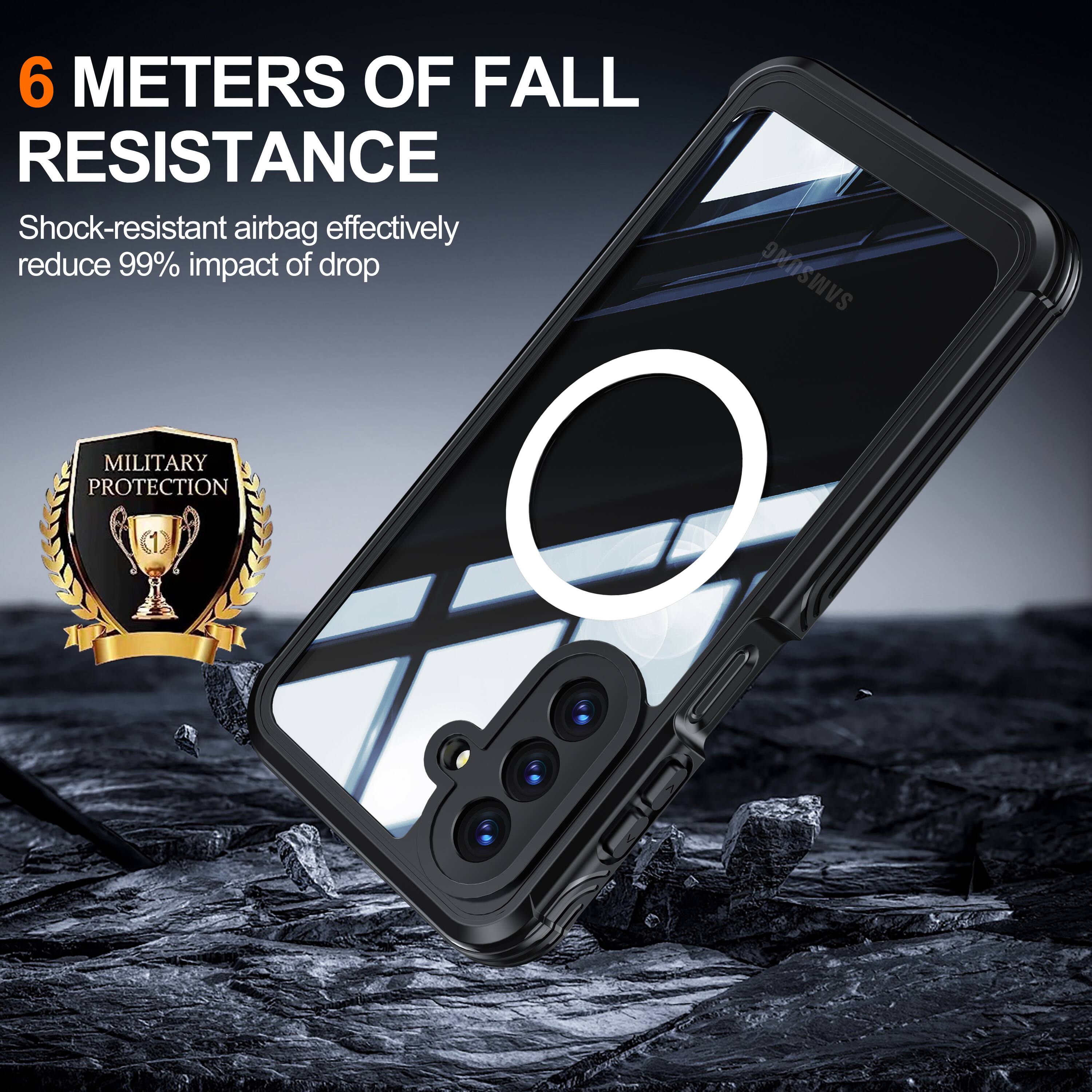 6 METERS OF FALL RESISTANCE  
Shock-resistant airbag effectively reduce 99% impact of drop  
SAMSONG MILITARY PROTECTION