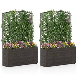 Costway - 2 PCS 58" Raised Garden Bed with Trellis, Wicker Planter Box with Privacy Screen - Brown