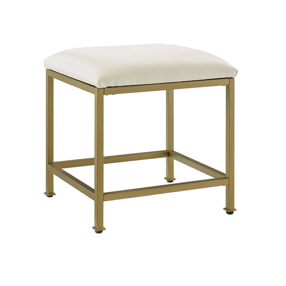 Back. FurniFact - Soft Gold Bedroom Vanity Stool with cushioned seat and sleek design - Soft Gold.
