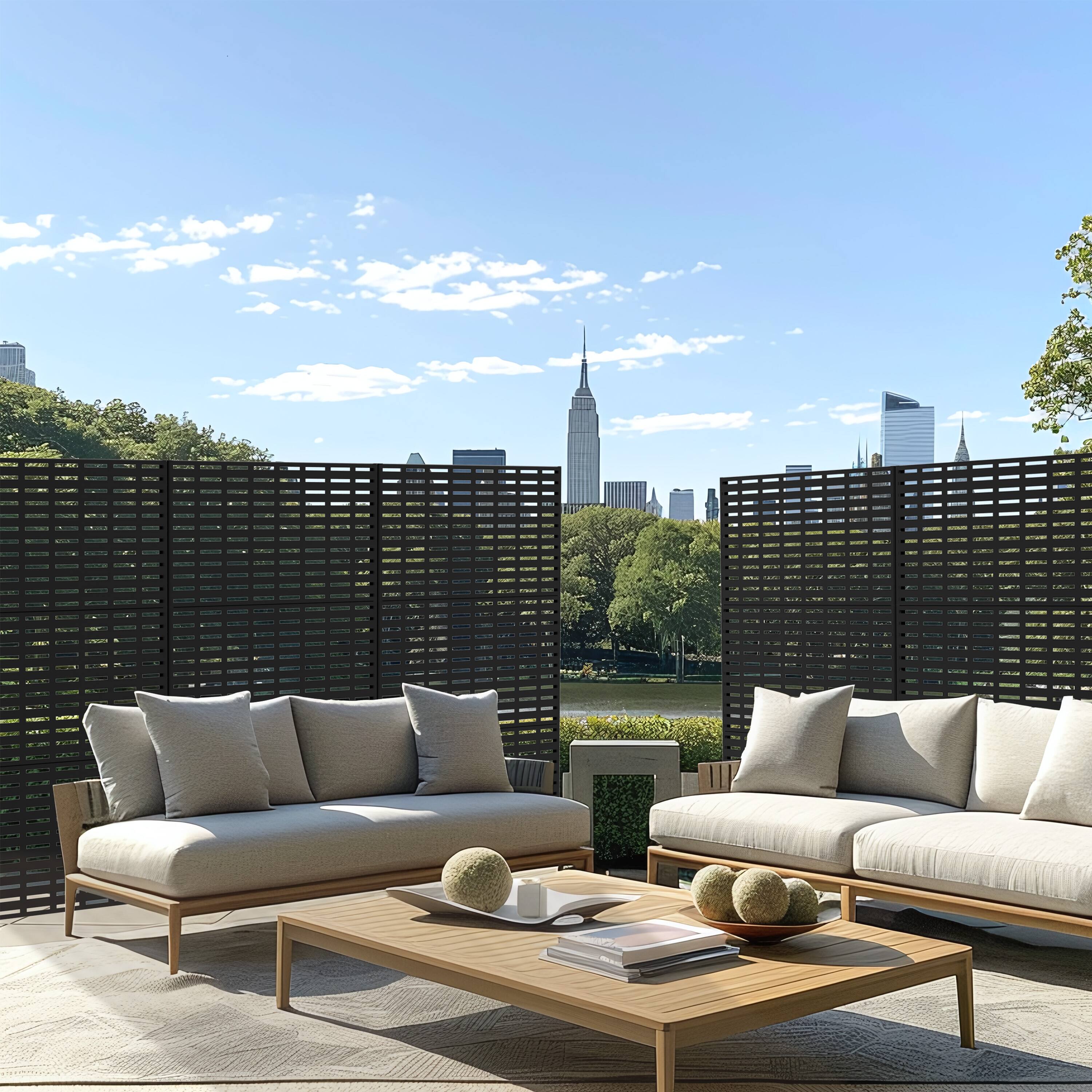 Alt View 2. PexFix - 72 in. x 47 in. Abraham Pattern Metal Outdoor Privacy Screen & Panels, Freestanding Garden Divider Fence - Black.