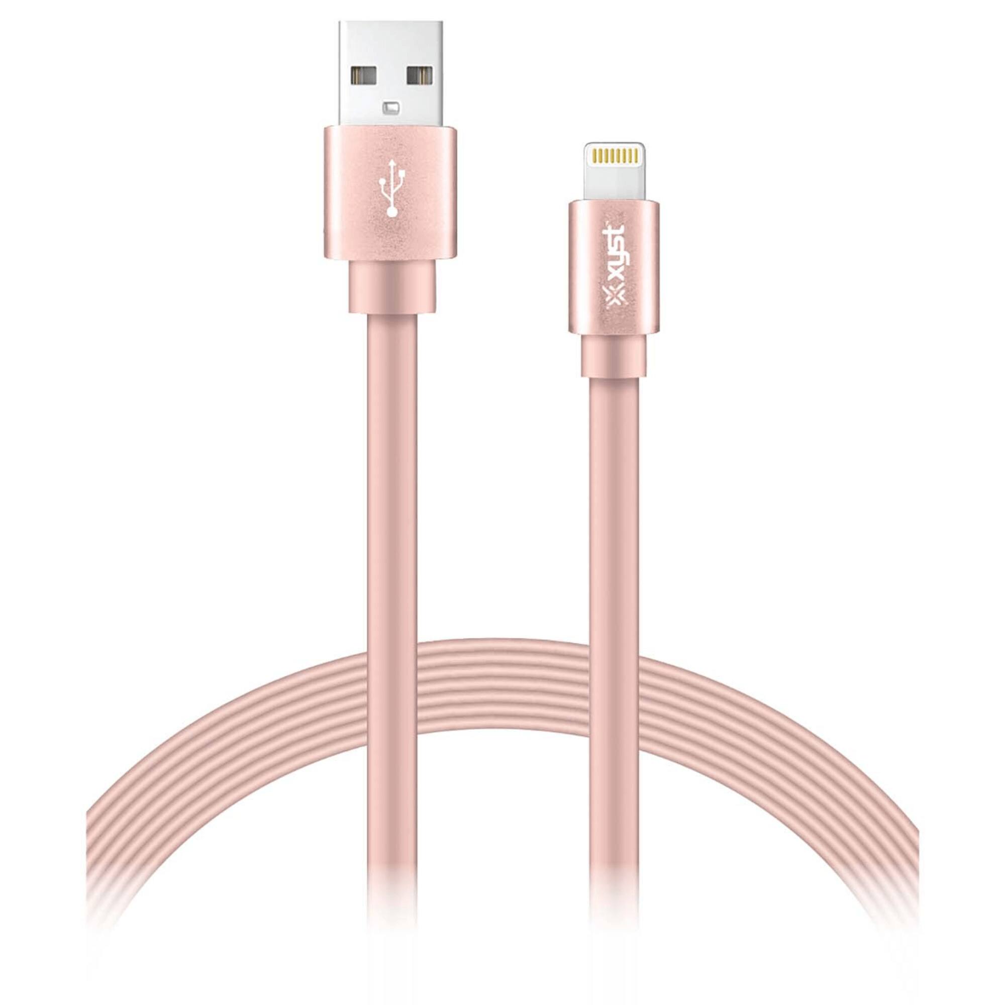 Xyst - Charge and Sync USB to Lightning Flat Cable 4Ft - Rose Gold