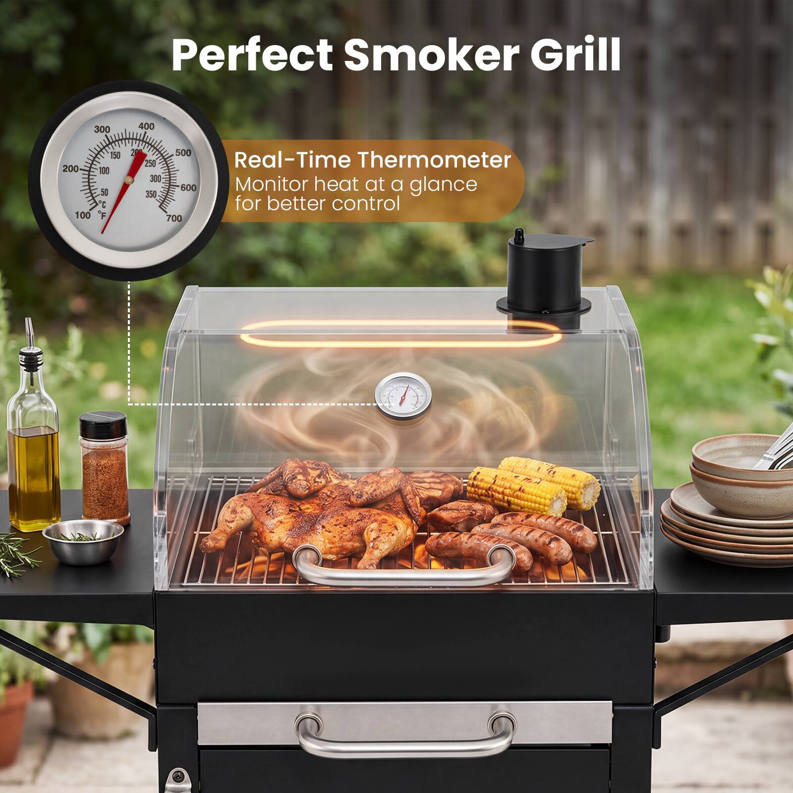 Perfect Smoker Grill

Real-Time Thermometer
Monitor heat at a glance for better control