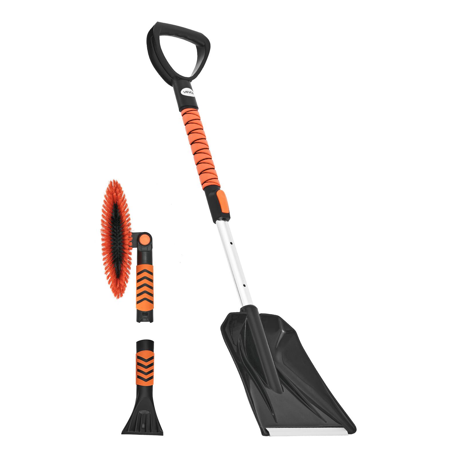 Alt View 5. VEVOR - Snow Shovel and Snow Brush, 42 in Extendable Snows Broom & Ice Scraper with 180° Pivoting Brush Head, Non-Slip Grip - Black+Orange.