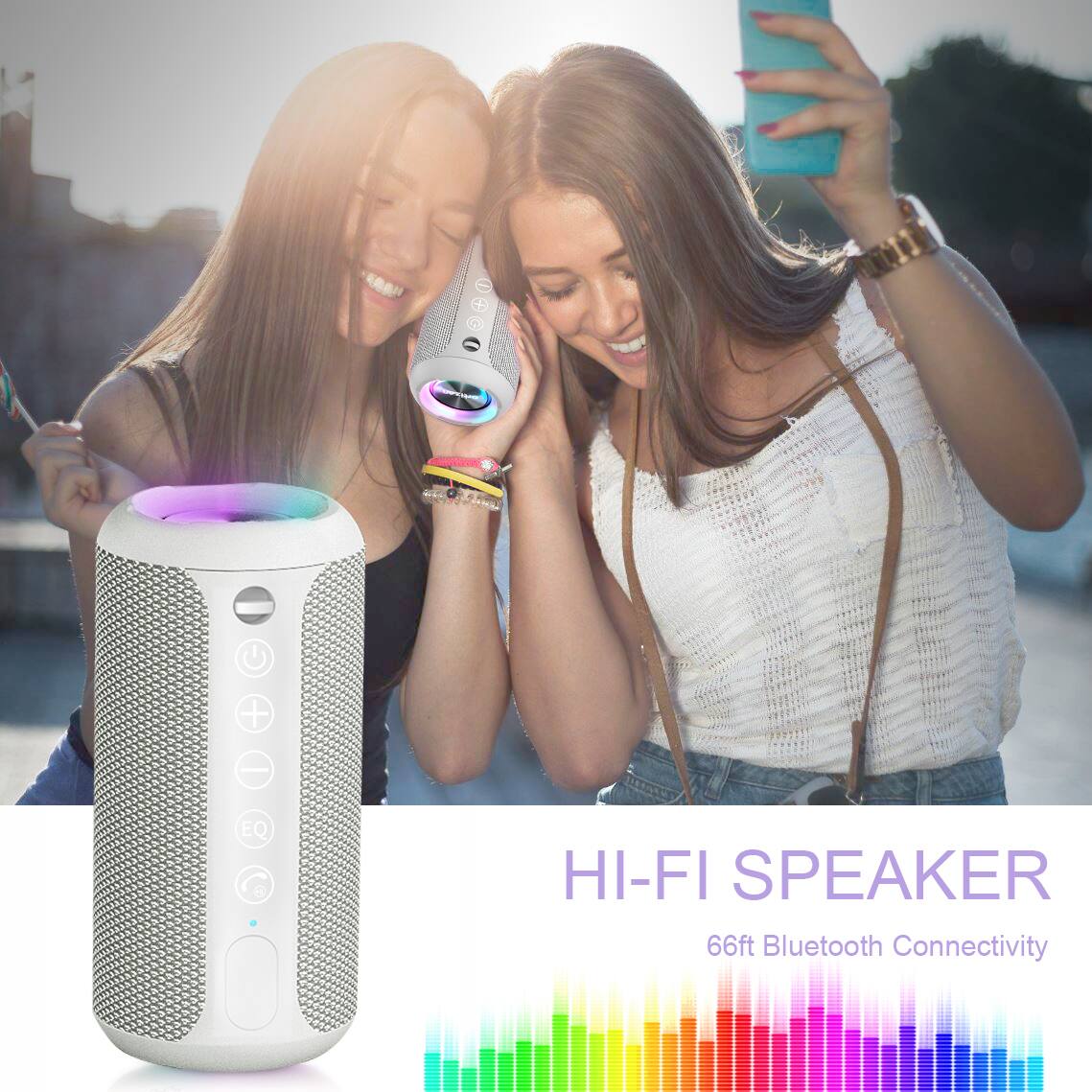 + - EQ HI-FI SPEAKER  
66ft Bluetooth Connectivity