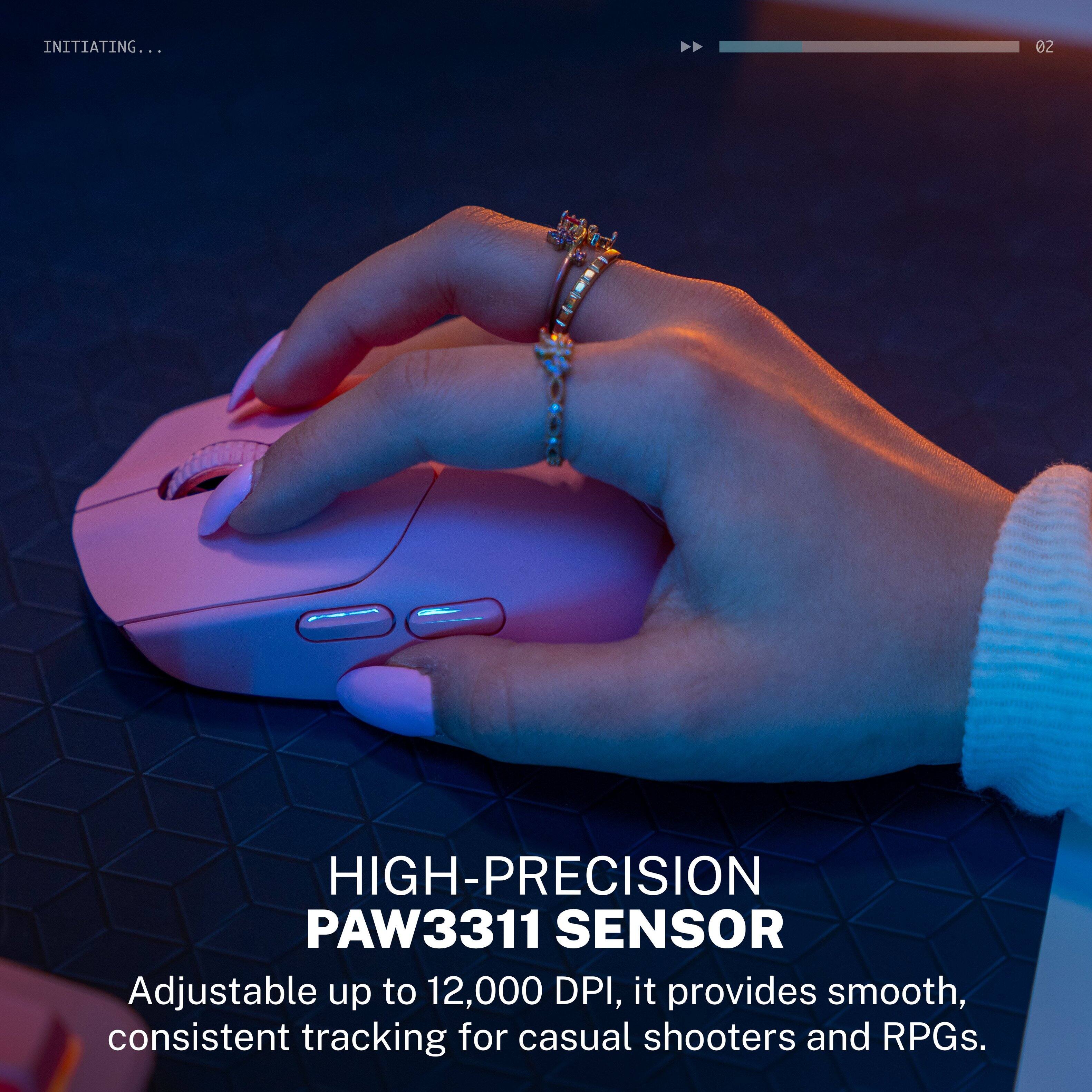 INITIATING... 02

HIGH-PRECISION PAW3311 SENSOR

Adjustable up to 12,000 DPI, it provides smooth, consistent tracking for casual shooters and RPGs.