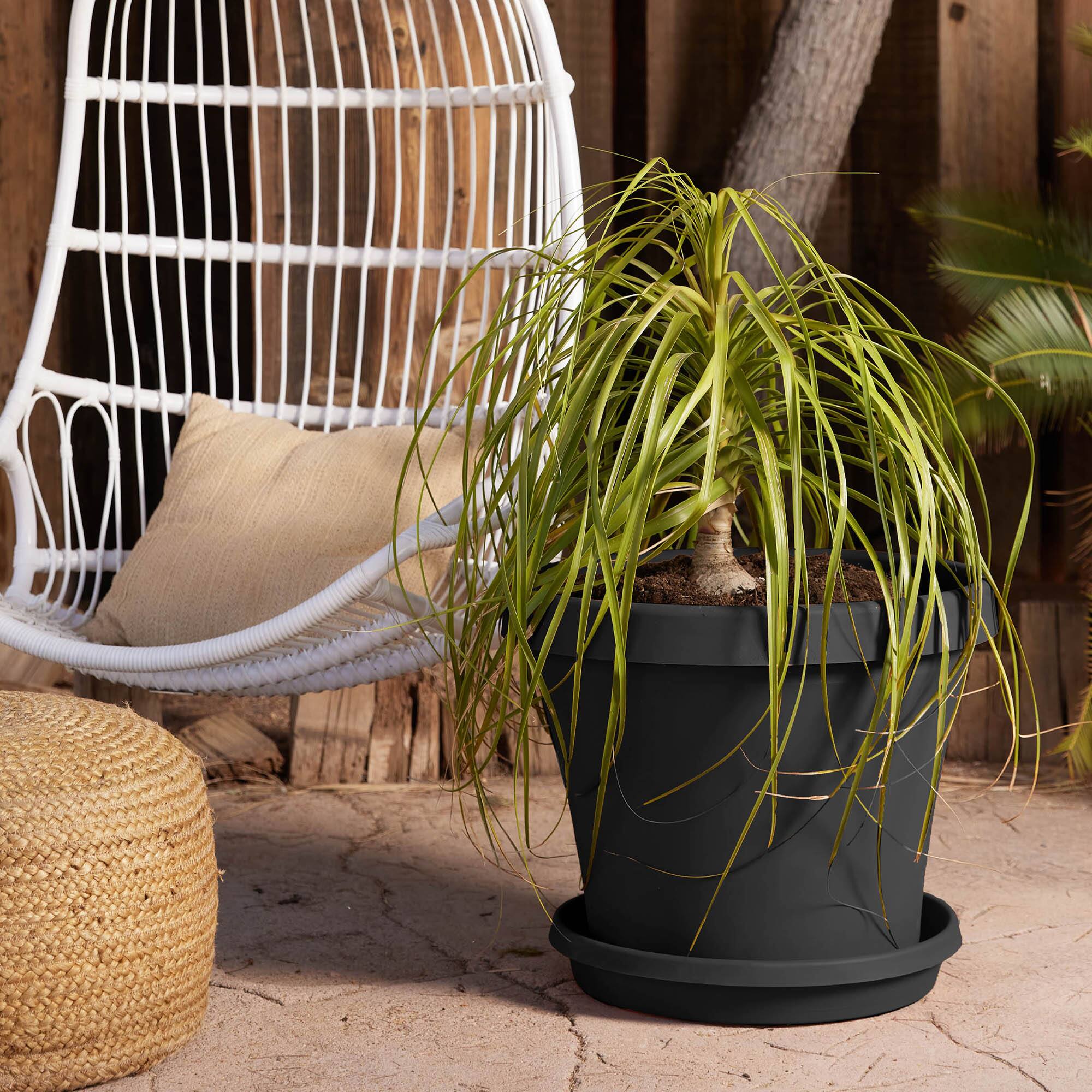 Alt View 1. Bloem - Black 20" - Terra Pot Planter.