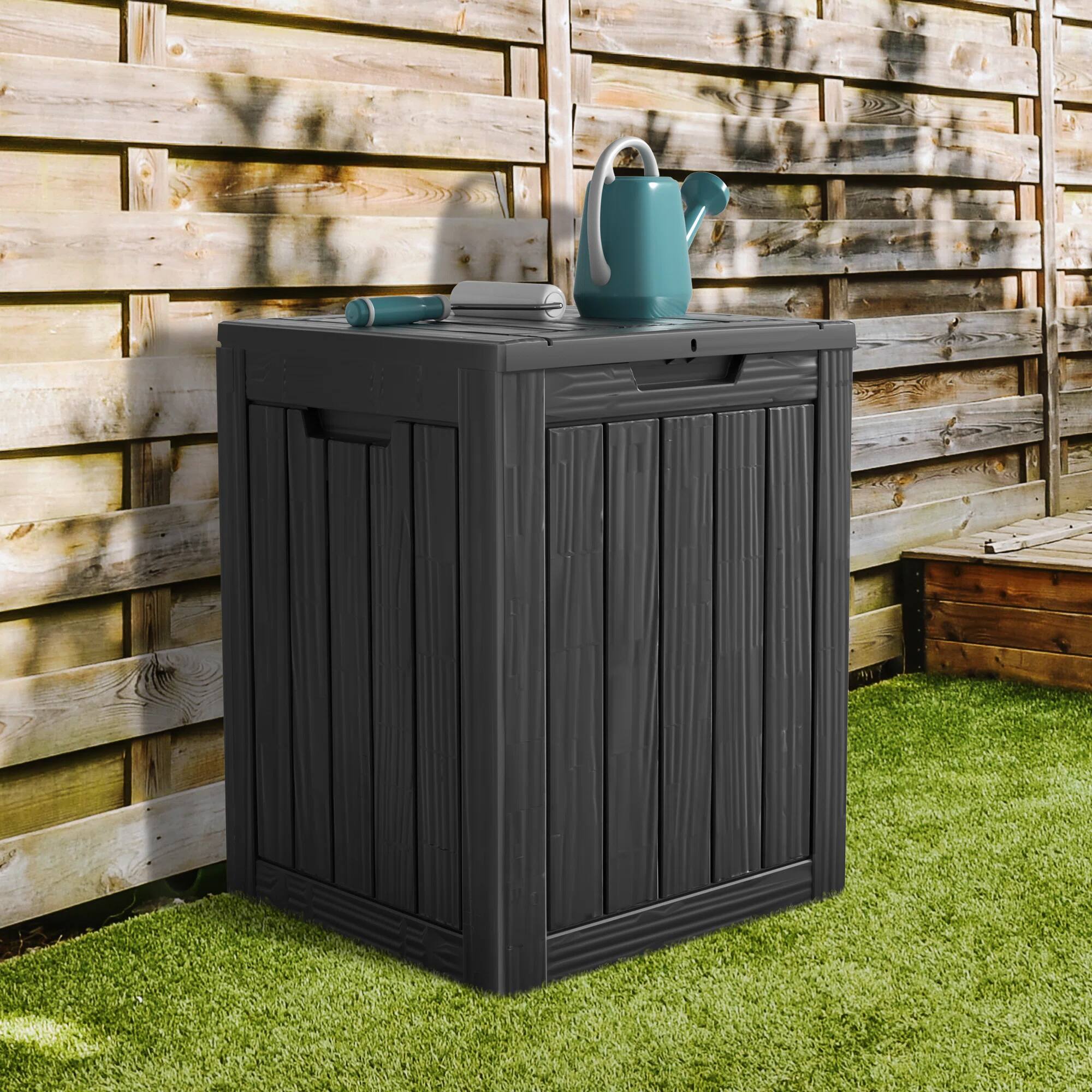 Angle. Chic Crate - 18.11'' W 28 Gallons Water Resistant Resin Lockable Deck Box - Black.