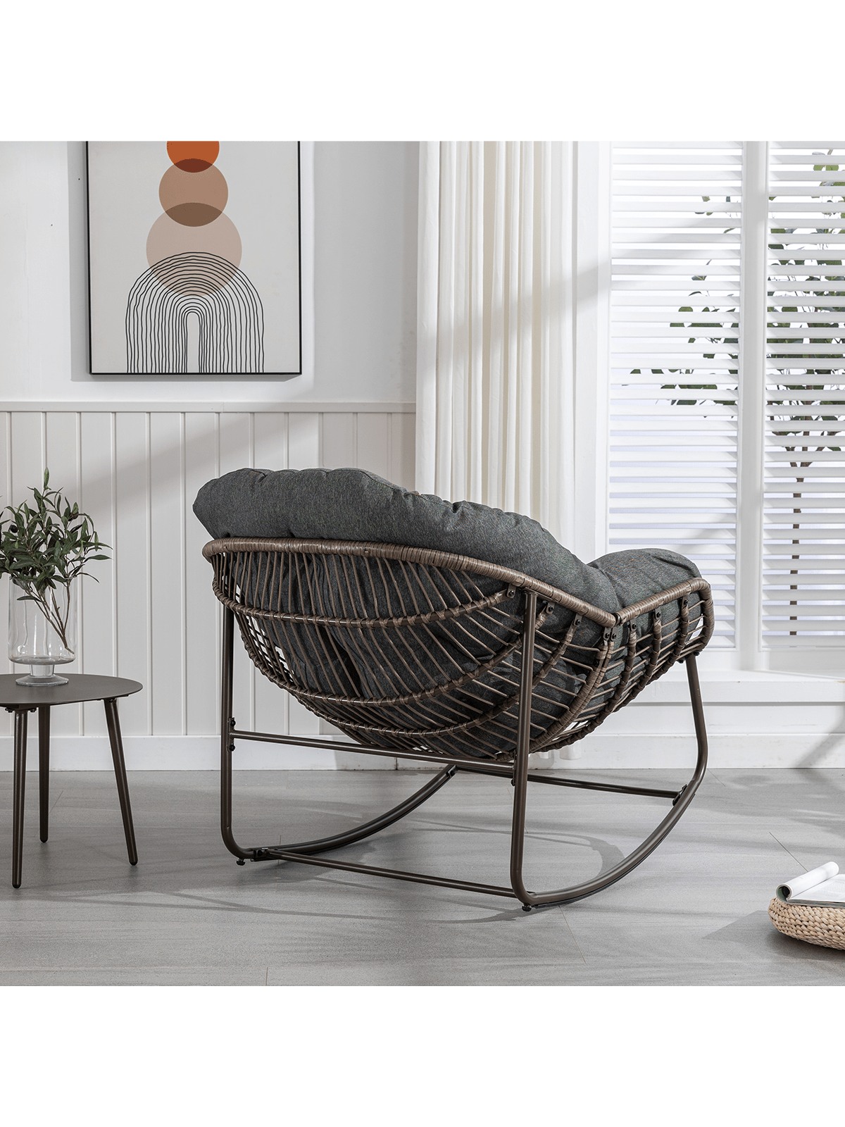 Alt View 2. Trinkets Crazed - Outdoor Patio Rocking Chair Set Of 2,Comfy Wicker Rocker Chair With Padded Cushion,Oversized Rattan Papasan Egg Chair - Gray.