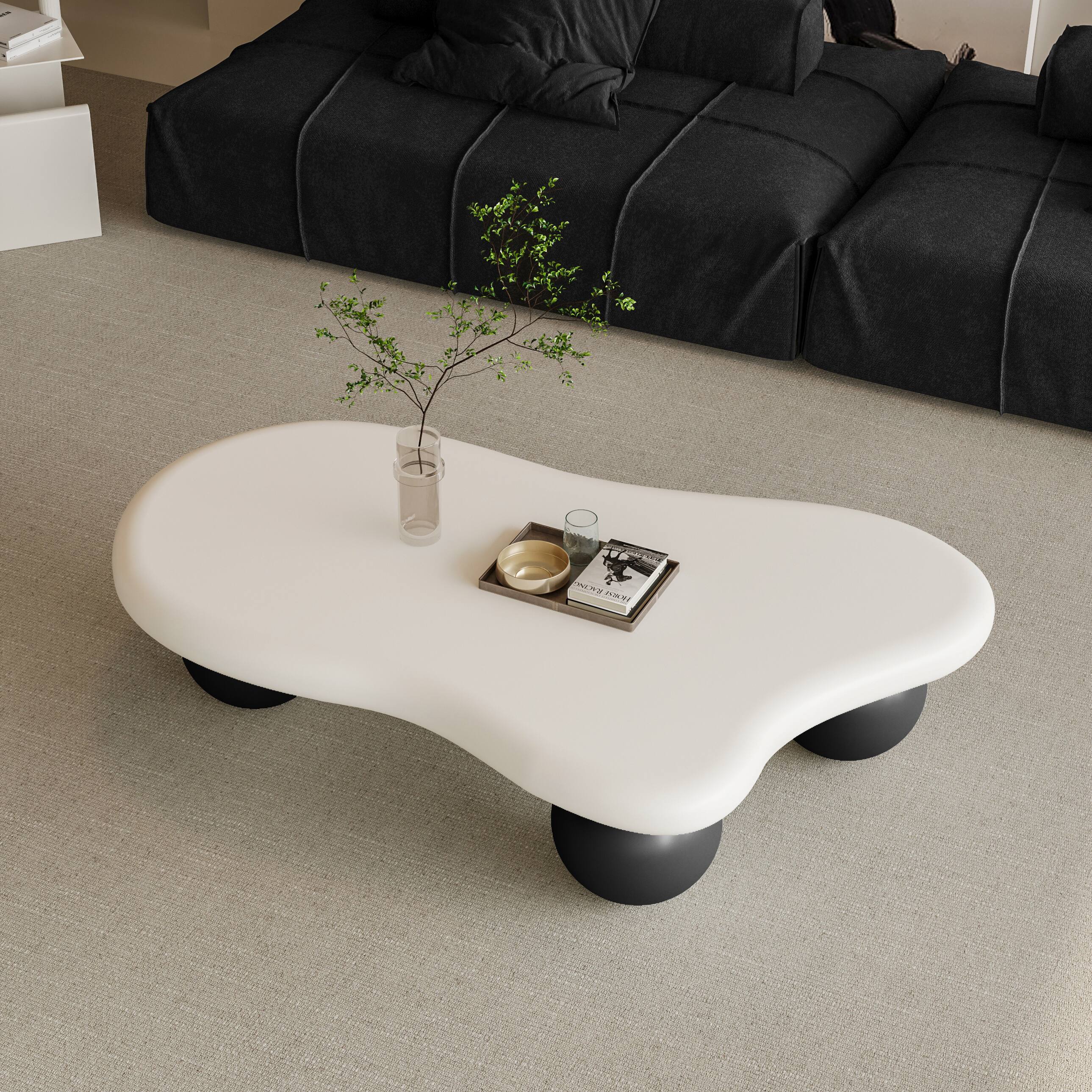 Back. Loheer - Loheer 47 Inch Modern Cloud Shaped Coffee Table White Top Black Legs - Black White.
