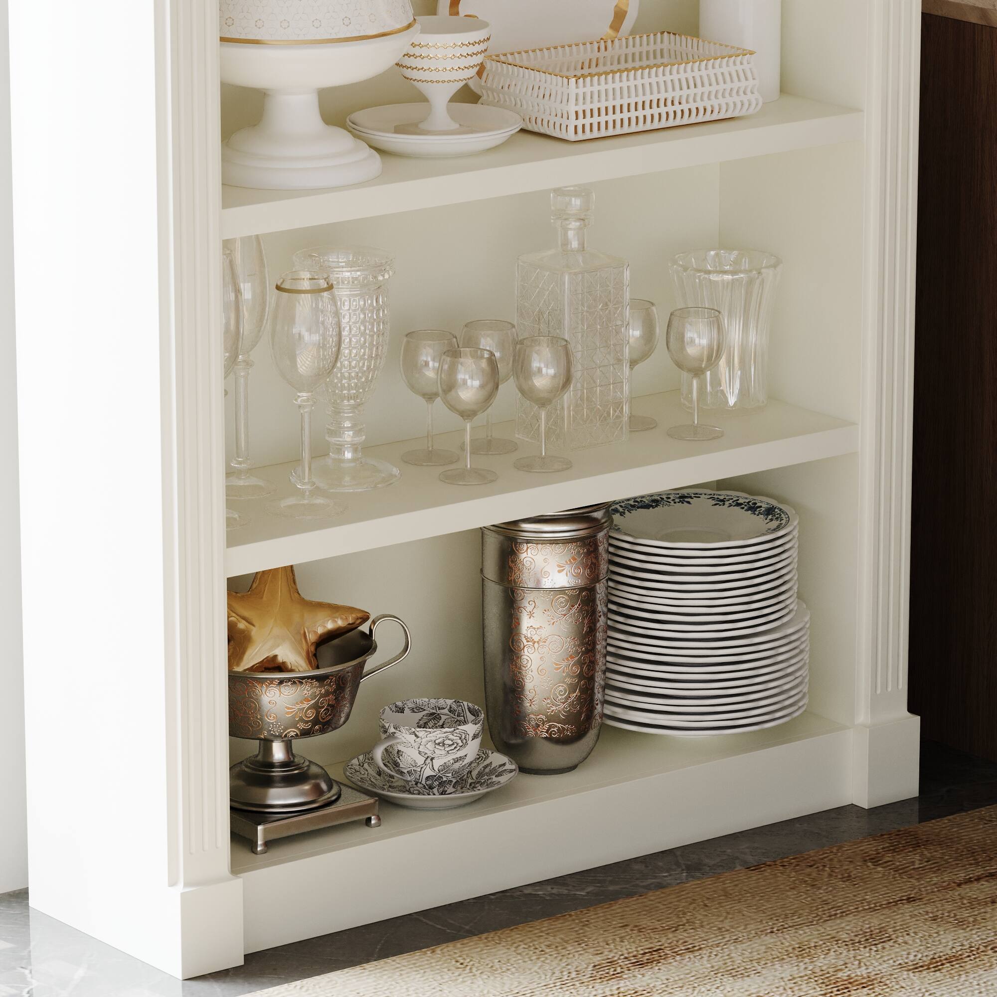 Alt View 2. FUFU & GAGA - Arched Top Display Cabinet with Multi-Tier Open Shelves and Anti-Tip Design for Living Room or Study - Off-White.