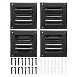 Unique Bargains - 4"x4" Aluminum Gable Vent, 4pcs Exterior Wall Outlet Square Soffit Vent HVAC Louver Air Grille with Built-in Screen - Black