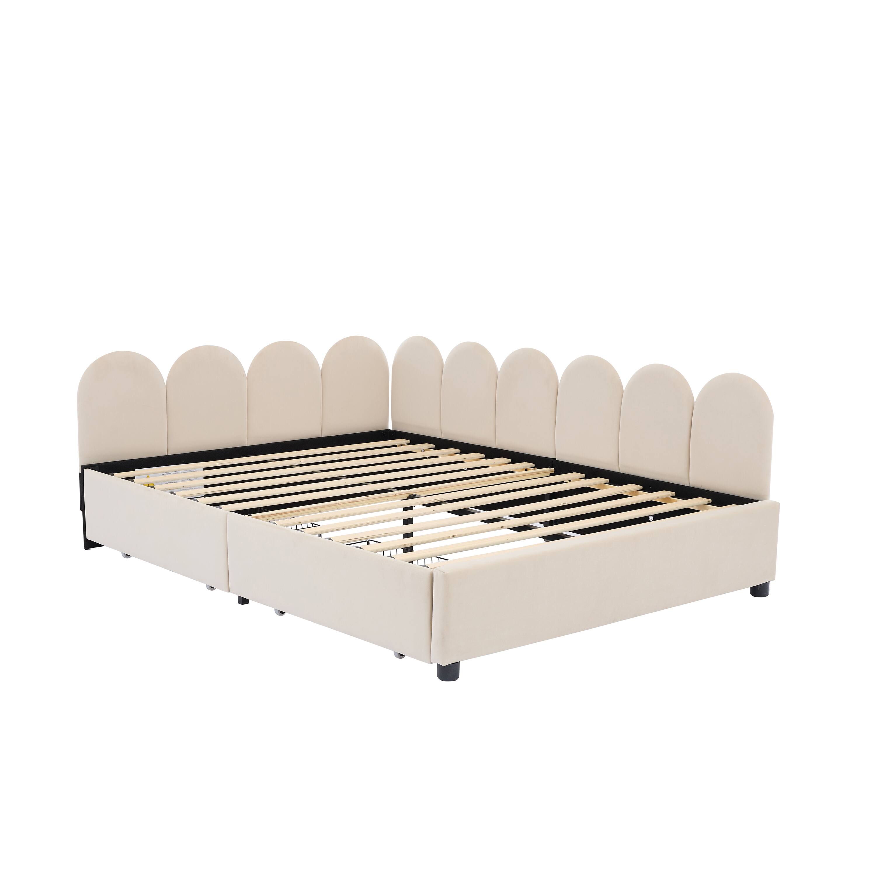 Alt View 5. Tiramisubest - Full Size Upholstered Daybed with 2 Drawers, Velvet Sofabed with Soft Fabric Headboard, No Box-spring Needed, Beige - Beige.