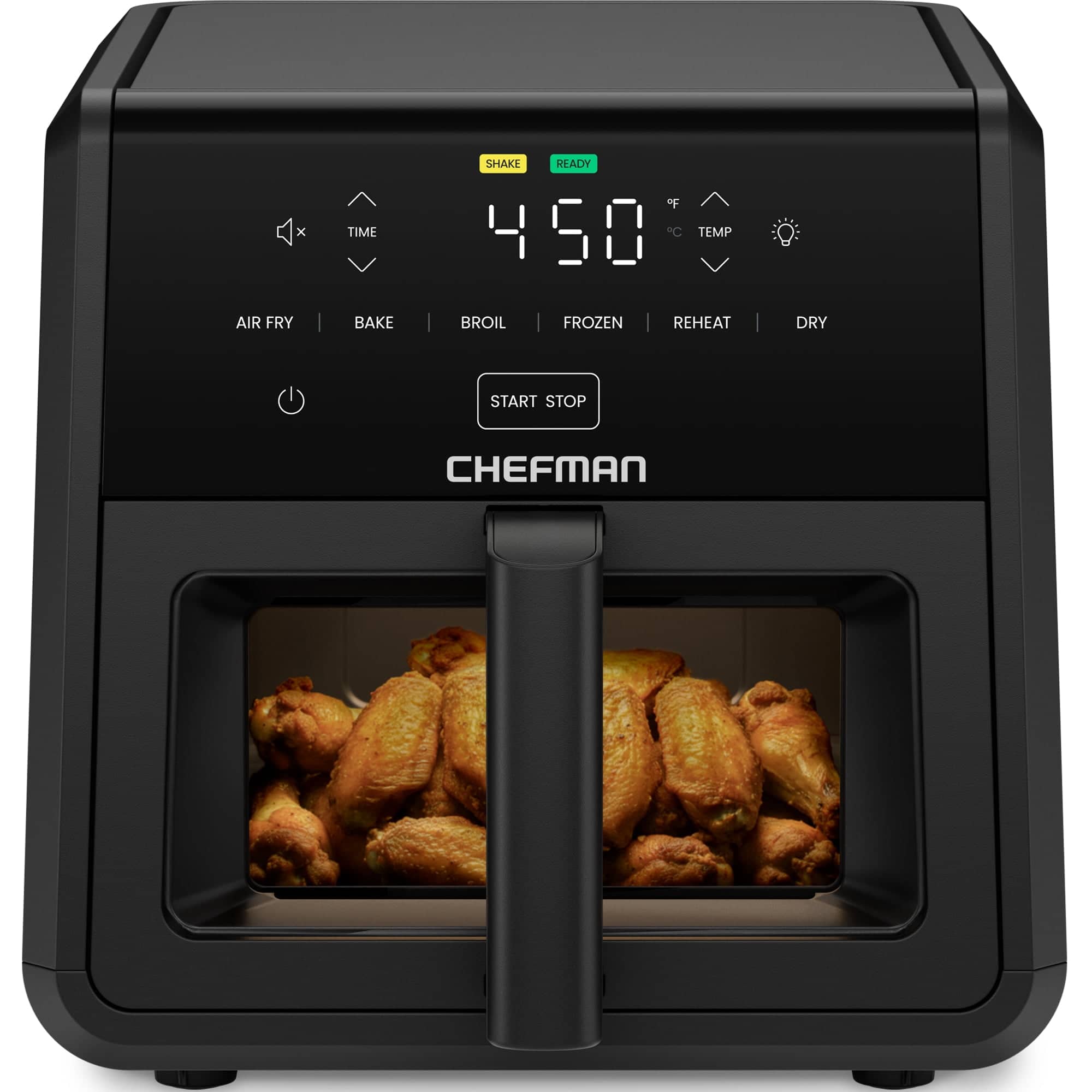 Chefman - TurboFry Air Fryer, 450°F Max Temp, 6 Functions, and 9-Quart Capacity - Black