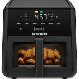 Chefman - TurboFry Air Fryer, 450°F Max Temp, 6 Functions, and 9-Quart Capacity - Black