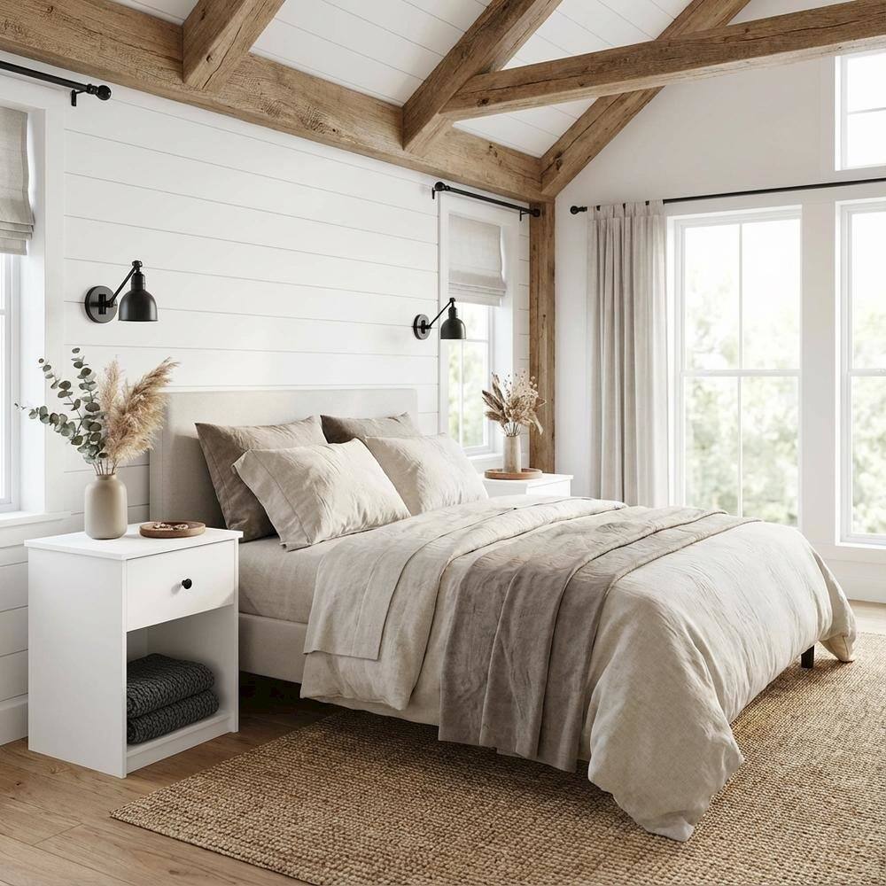 Left. FurniFact - White Nightstands with Spacious Drawer Set of 2 for Bedroom Storage - White.