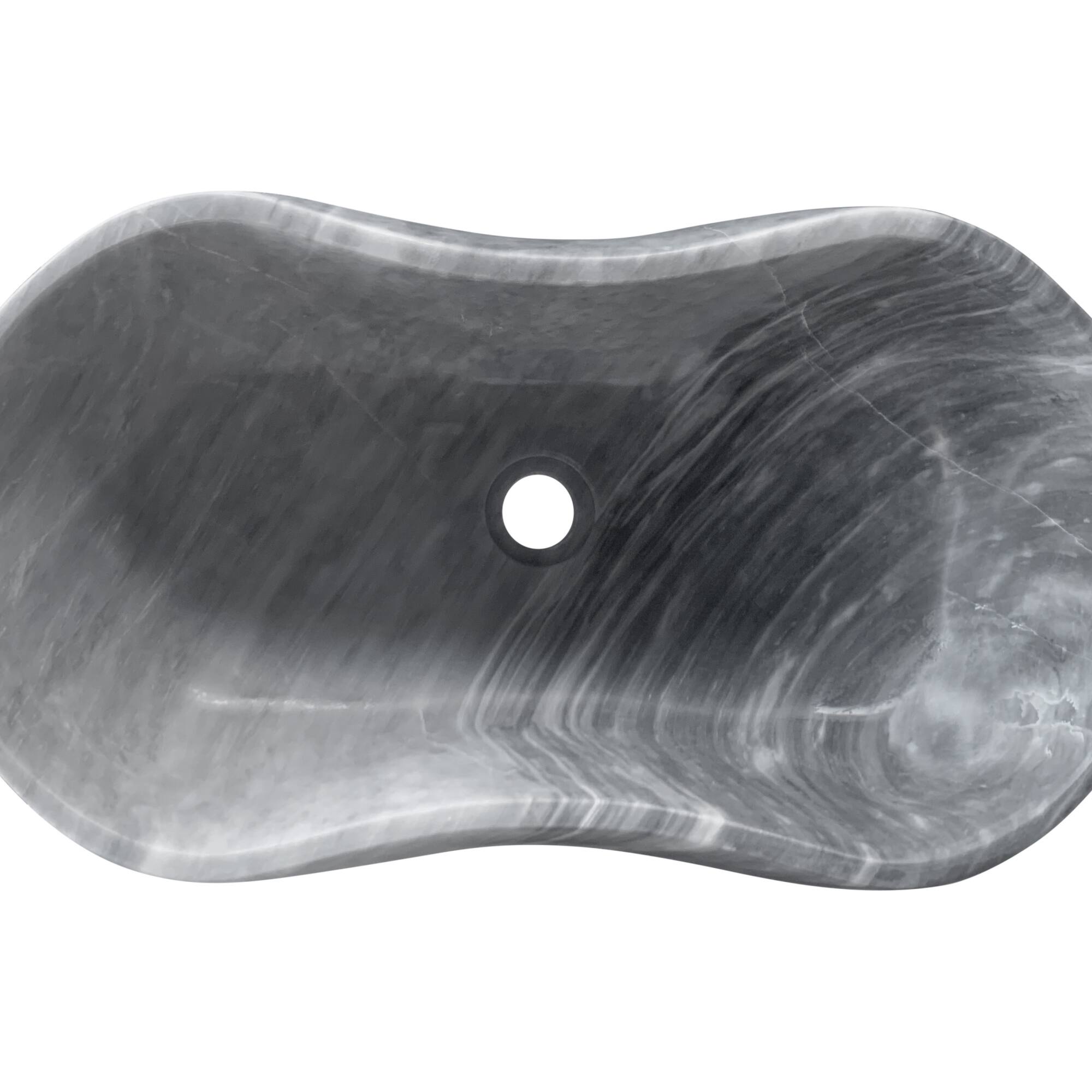 Alt View 8. ELEMENT ACE - Natural Gray Marble Bathroom Vessel Sink with Semi-Polished Surface and Wavy Silhouette Design - Gray.