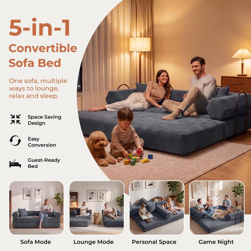 5-in-1 Convertible Sofa Bed

One sofa, multiple ways to lounge, relax and sleep.

- Space Saving AR Design
- Easy Conversion
- Guest-Ready Bed
- Sofa Mode
- Lounge Mode
- Personal Space
- Game Night
