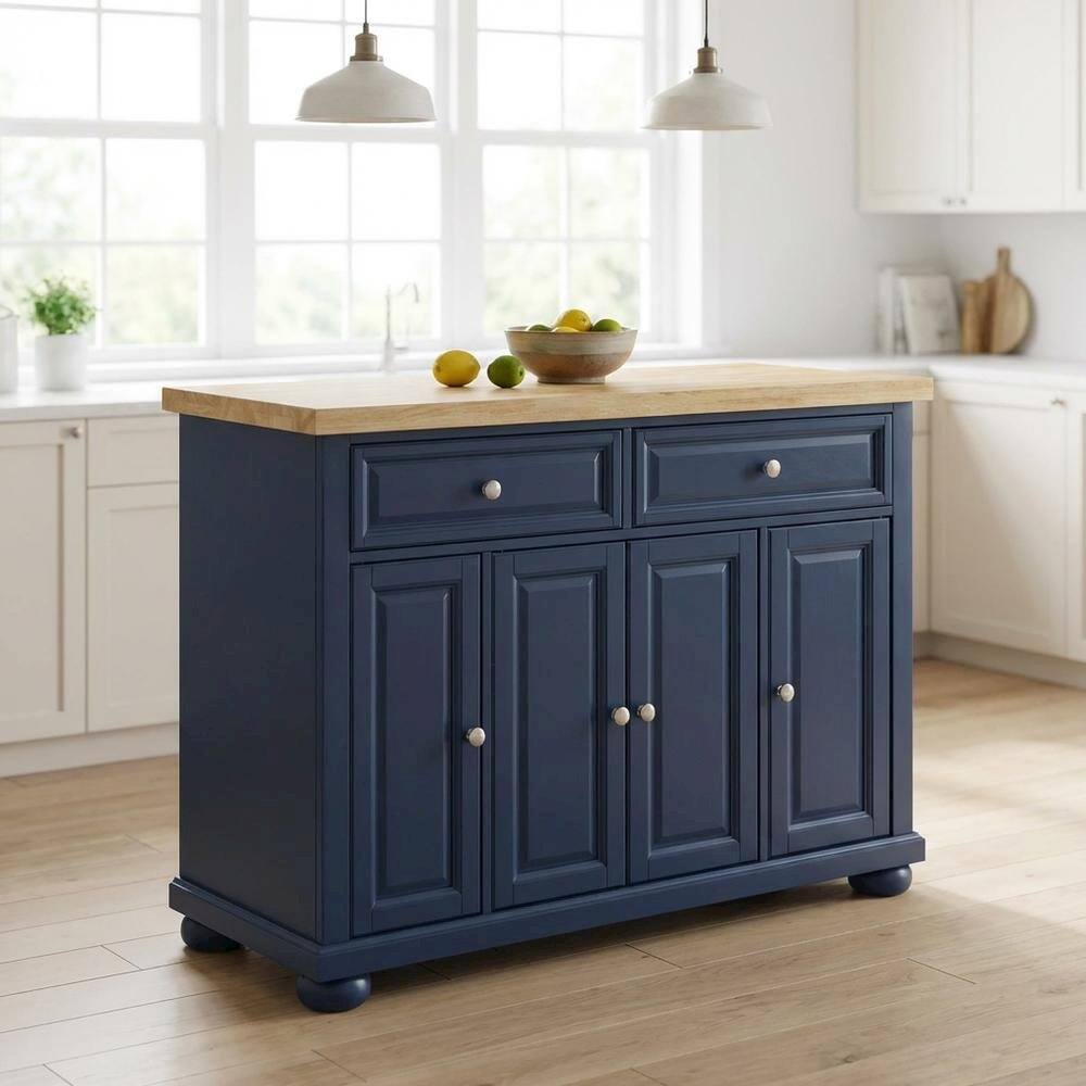 Alt View 4. FurniFact - Navy Kitchen Island with Anti-Tip Feature and Natural Accent Finish - Navy.