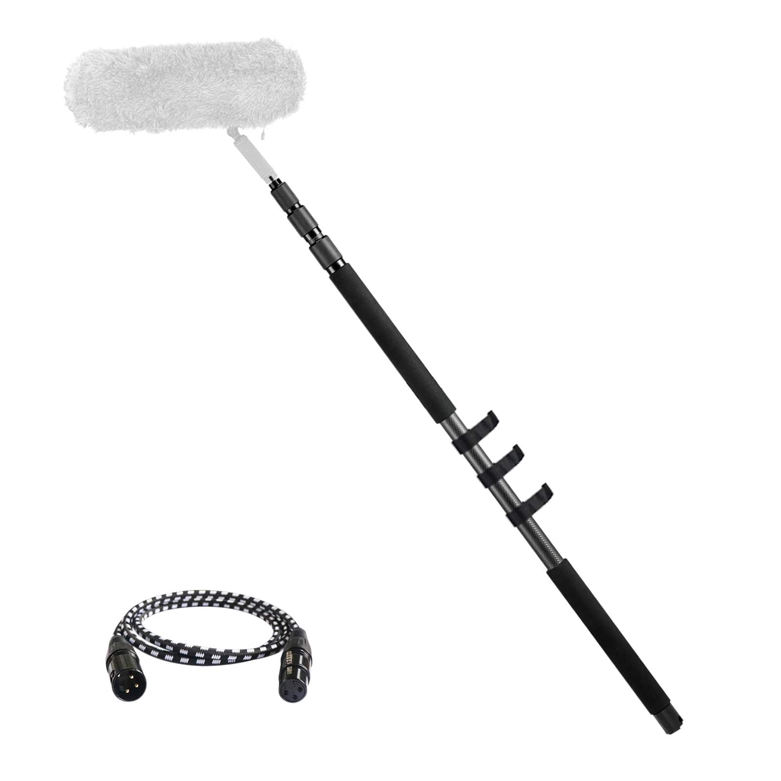 Front. RAUBAY - Microphone Boom Arm, 3-Section Extendable Handheld Mic Boom Pole Adjustable Length Carbon Fiber Boom Sticks MA01 - Black.