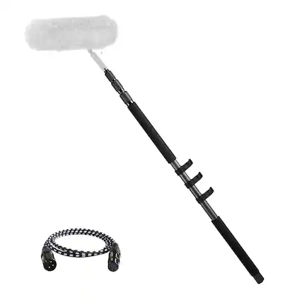 Front. RAUBAY - Microphone Boom Arm, 3-Section Extendable Handheld Mic Boom Pole Adjustable Length Carbon Fiber Boom Sticks MA01 - Black.