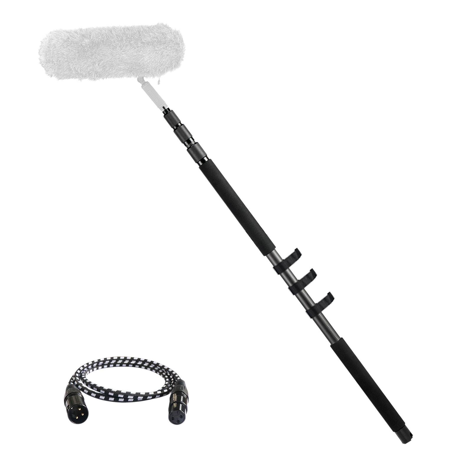 Front. RAUBAY - Microphone Boom Arm, 3-Section Extendable Handheld Mic Boom Pole Adjustable Length Carbon Fiber Boom Sticks MA01 - Black.