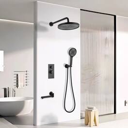 Akoasm - 3-Function Shower System with 10" Rain Shower & Handheld, Solid Brass Valve, 304 Stainless, Bath/Shower Combo-Black - Matte Black
