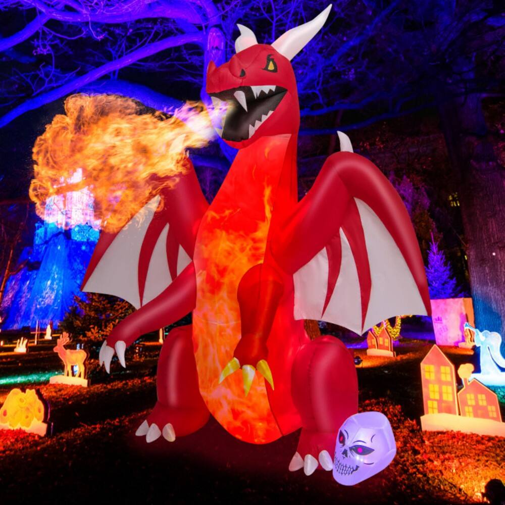 Alt View 1. Boyel Living - Giant 8ft Glowing Inflatable Red Dragon Halloween Decoration with Skull - Red.