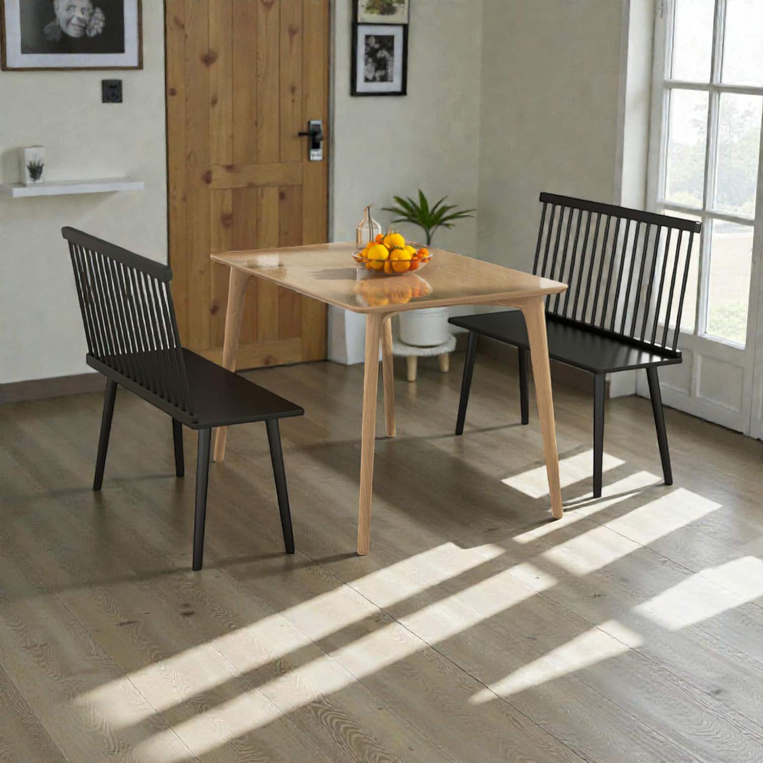 Hivvago - Wooden Spindle-Back Bench for 2 Suitable for Kitchen, Hallway, or Dining Areas - Black