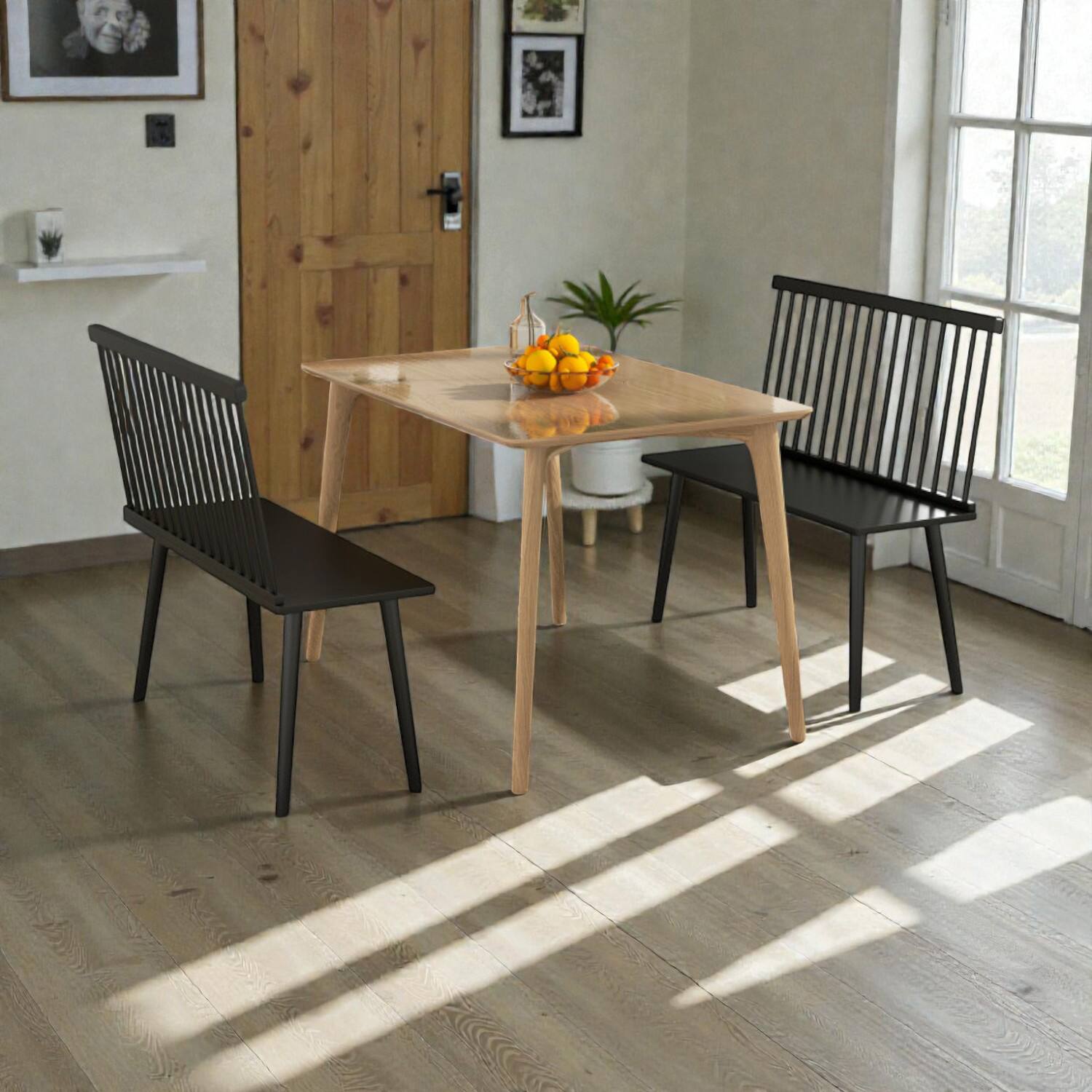 Front. Hivvago - Wooden Spindle-Back Bench for 2 Suitable for Kitchen, Hallway, or Dining Areas - Black.