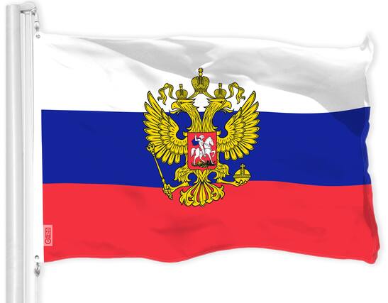 Front. G128 - Russia Flag 3 ft x 5 ft Printed 150D Polyester LiteWeave Pro with Brass Grommets. - Assorted Colors.