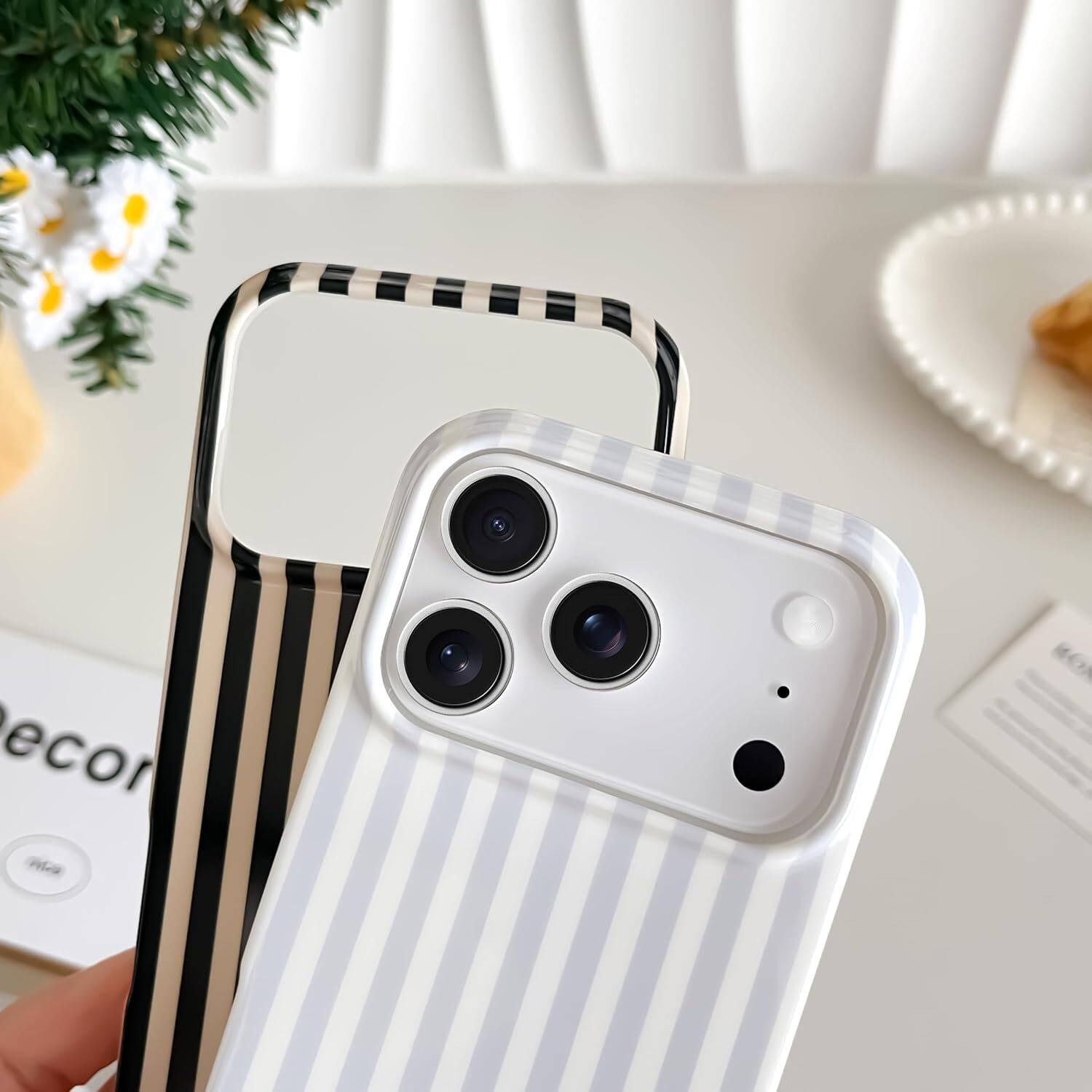 Alt View 2. FINEAK - Cute Striped iPhone 17 Pro Max Case - Slim, Shockproof TPU Cover - Blue & White.