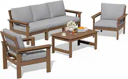 SERWALL - HDPE Outdoor Patio Furniture Set Outdoor Couch with Coffee Table - Brown Grey