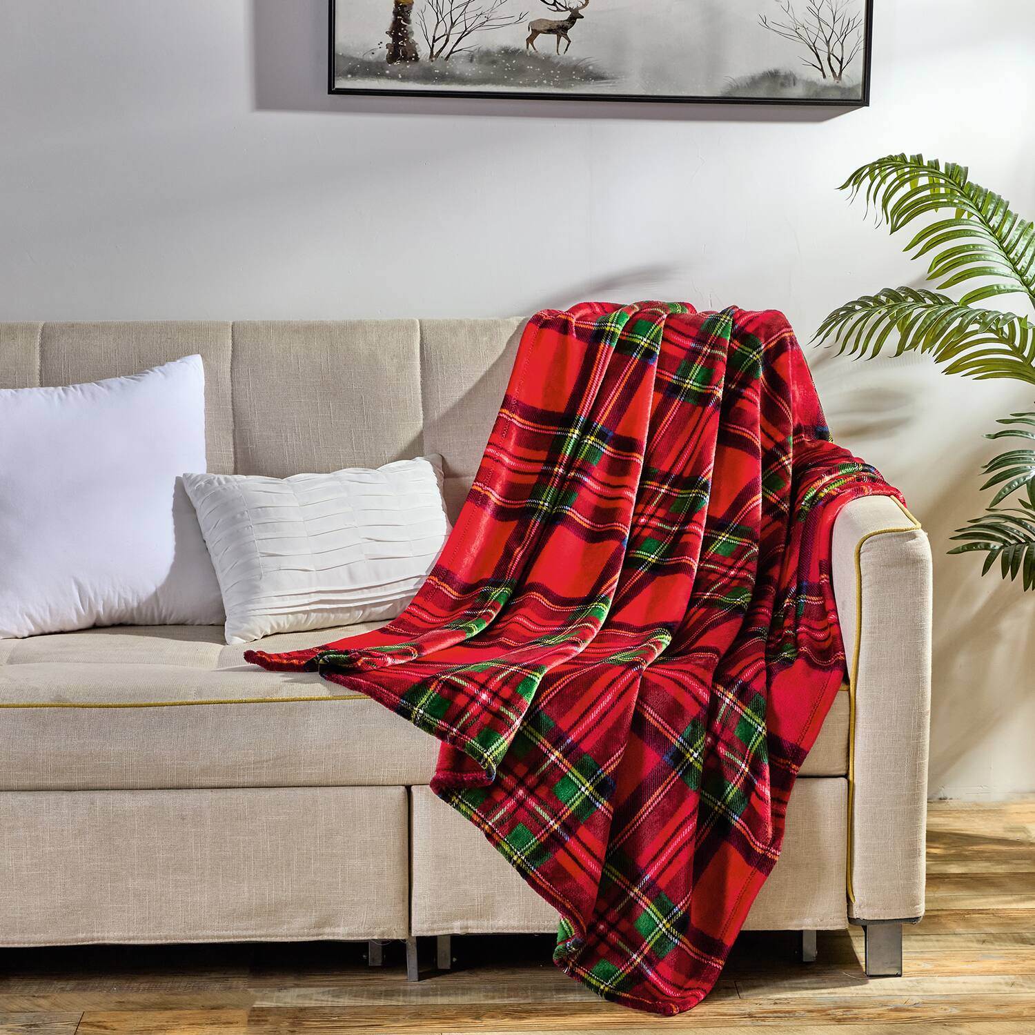 Alt View 2. Plazatex - Plazatex 100% Polyester Red Plaid Classic Style Lightweight Throw Blanket 50" x 60" Red - Red.