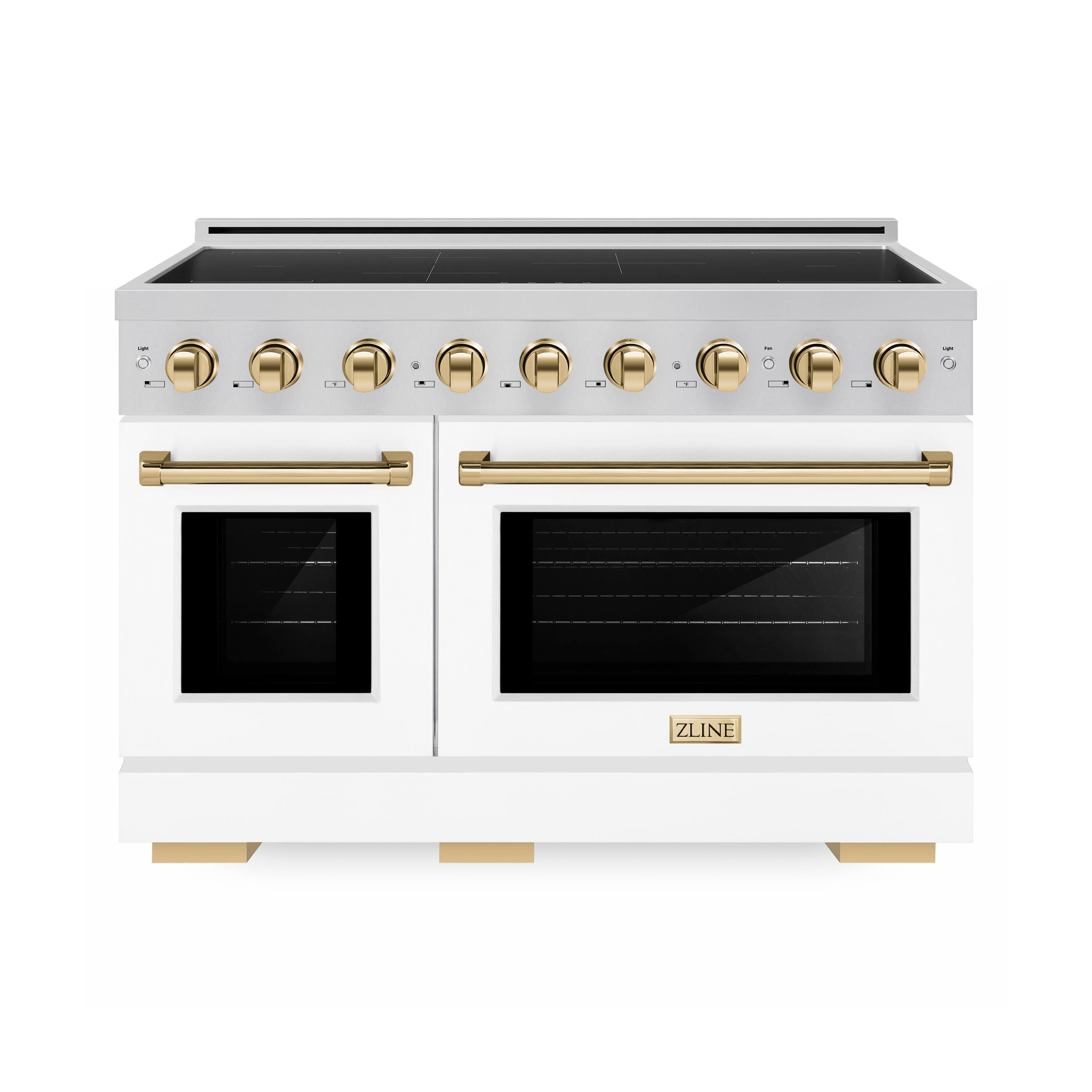 Front. ZLINE - Autograph 48 in. 6.7 cu. ft. Paramount Freestanding Induction Range with White Matte Doors and Polished Gold Accents - Matte White.