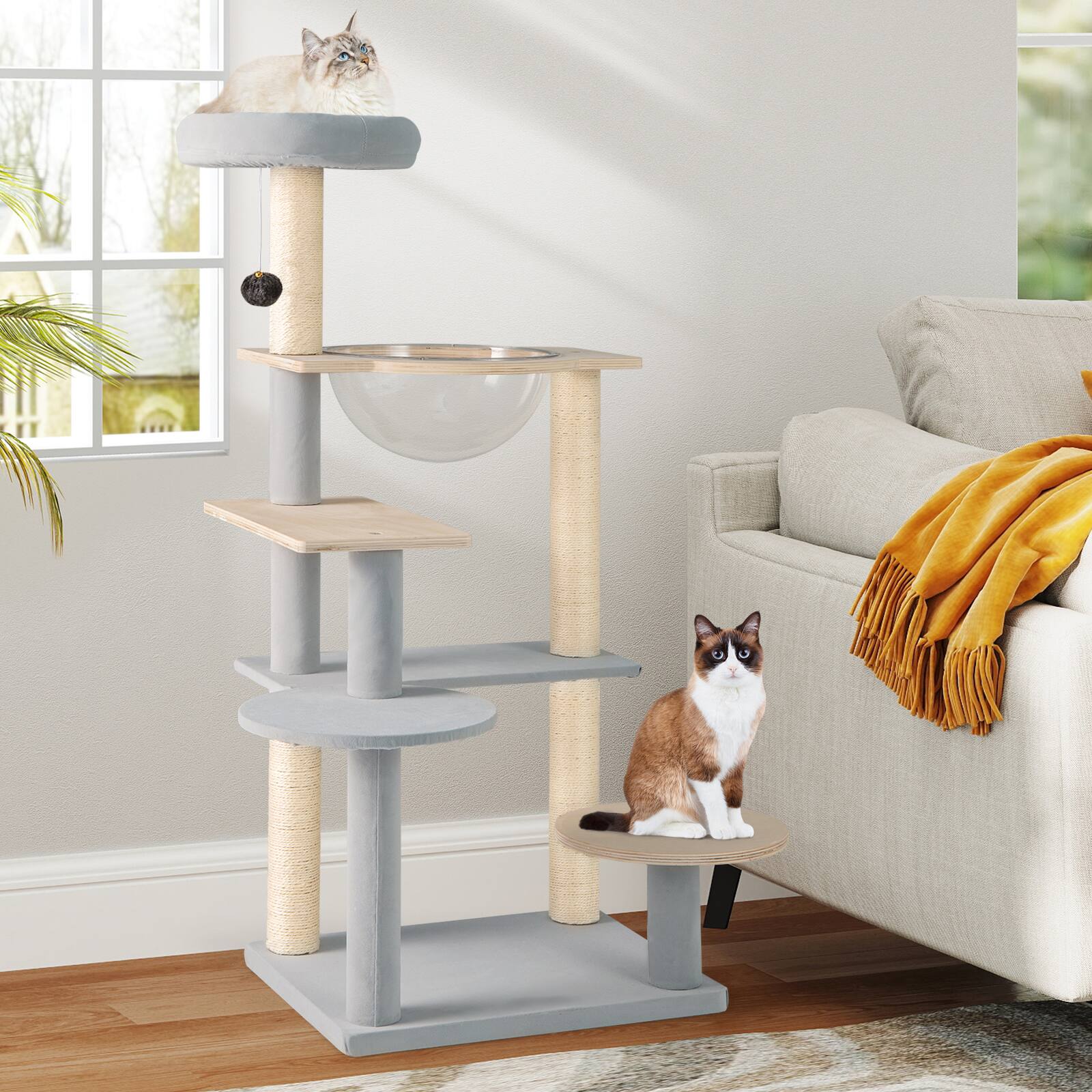 Alt View 3. Gymax - Gymax Modern Cat Tree 44 Inch Multi-level Cat Tower w/ Removable Padded Top Perch - GYM16236.