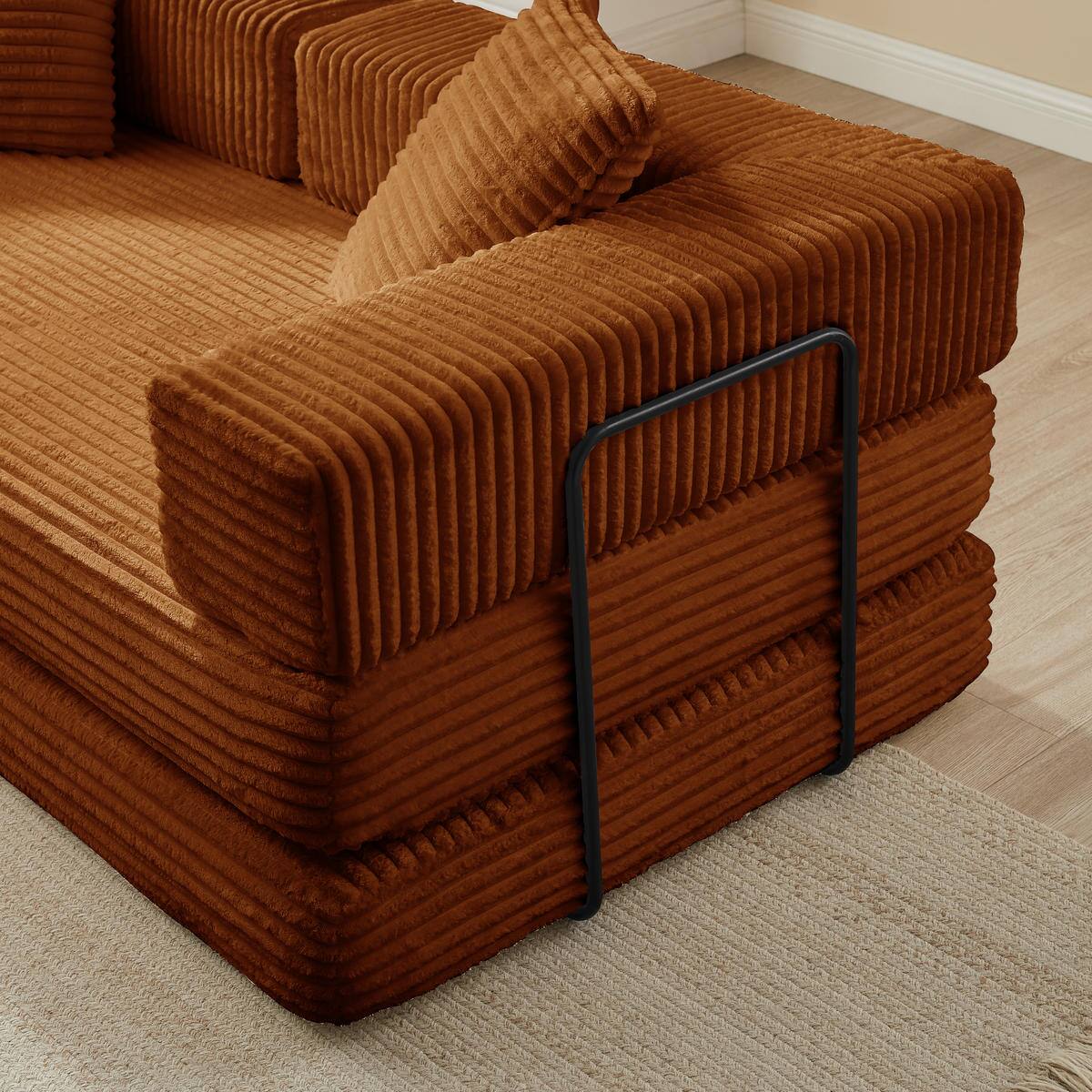 Alt View 5. Meqiodas - 81''Convertible Sofa Bed, Folding Floor Couch with Square Armrest, Comfy Sleeper Mattress for Living Room - Orange.