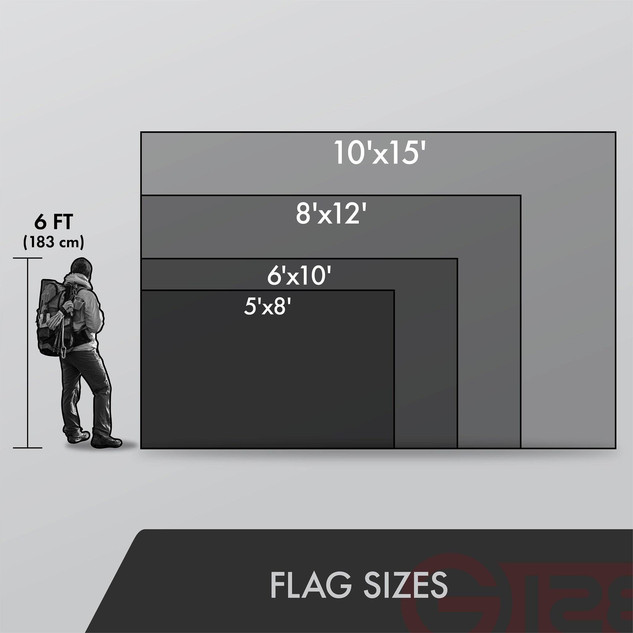 10'x15'  
8'x12'  
6'x10'  
5'x8'  

FLAG SIZES  

6 FT (183 cm)