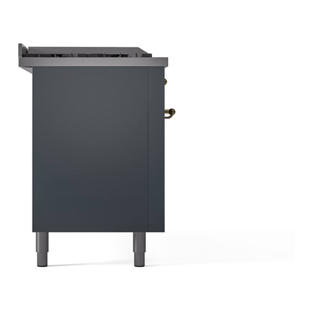 Alt View 6. ILVE - ILVE Nostalgie II 60 inch Dual Fuel Range with 7 Burners + Griddle (Liquid Propane, Blue Grey, Brass Trim) - Blue Grey.