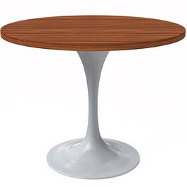 LeisureMod - Verve 36 Inch Round Dining Table with MDF Top and White Base, Modern Small Kitchen Bistro Accent Table - Cognac Brown