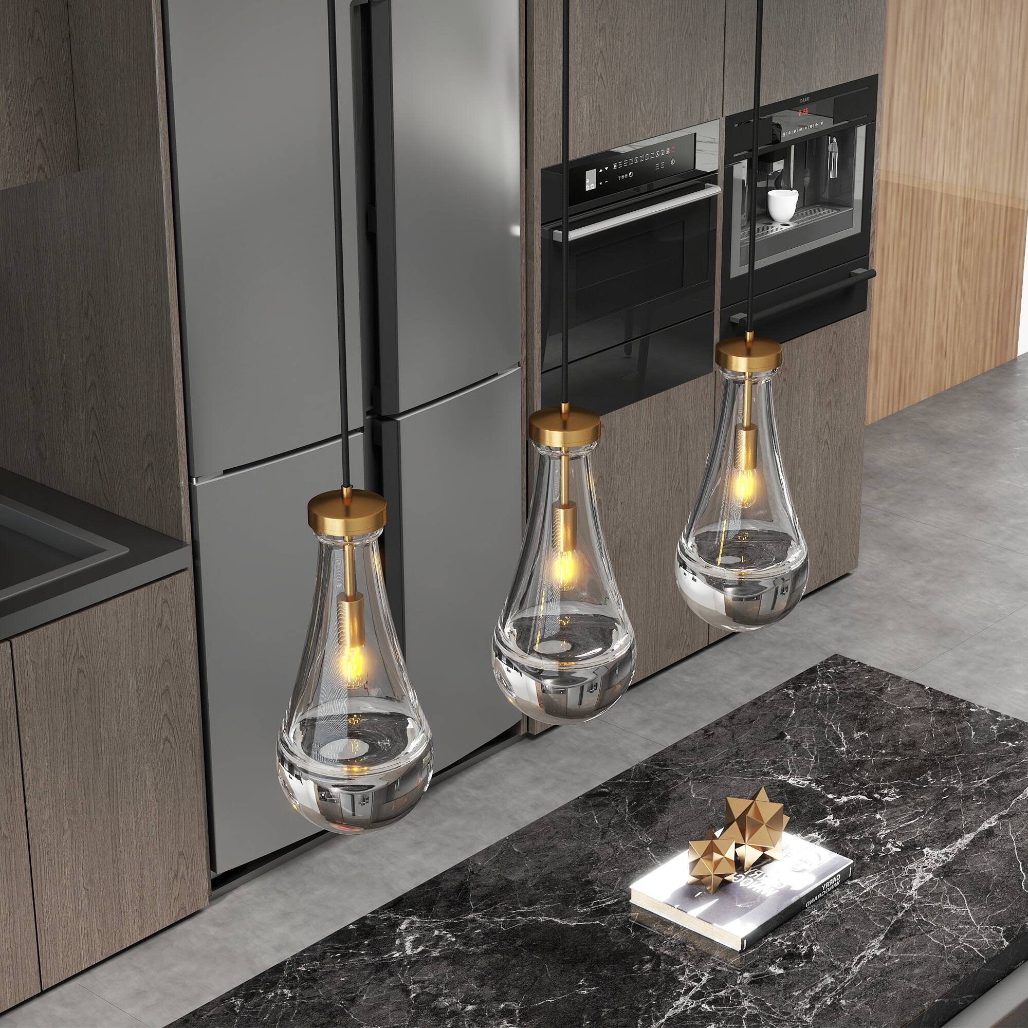 Alt View 2. TinyHomie - Modern Raindrop Pendant Lights for Kitchen Island Brass Rod Dining Room Fixture.