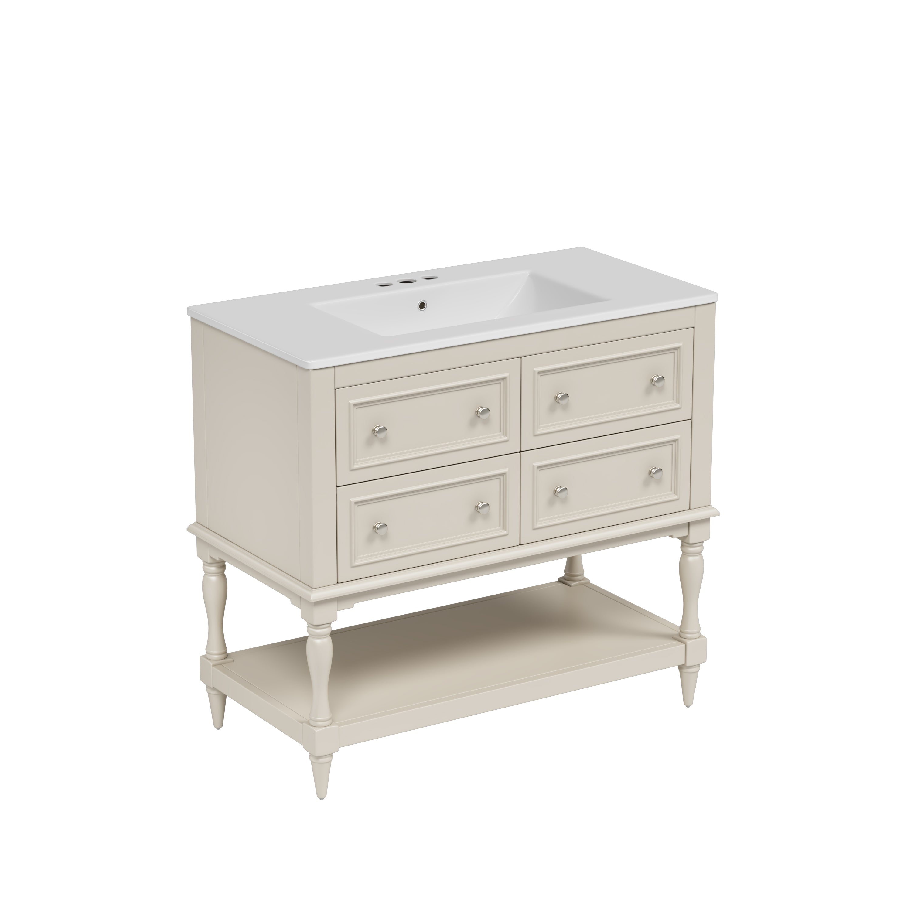 Alt View 10. Boyel Living - 36 Inch Modern Bathroom Vanity with Ceramic Sink Four Drawers Two Cabinets Beige - Off-white.