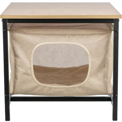 Front. TRIXIE - Emmie Indoor Cat Condo, Cat Bed Side Table, Cat Hideaway Cave with Cozy Cushion - Beige.