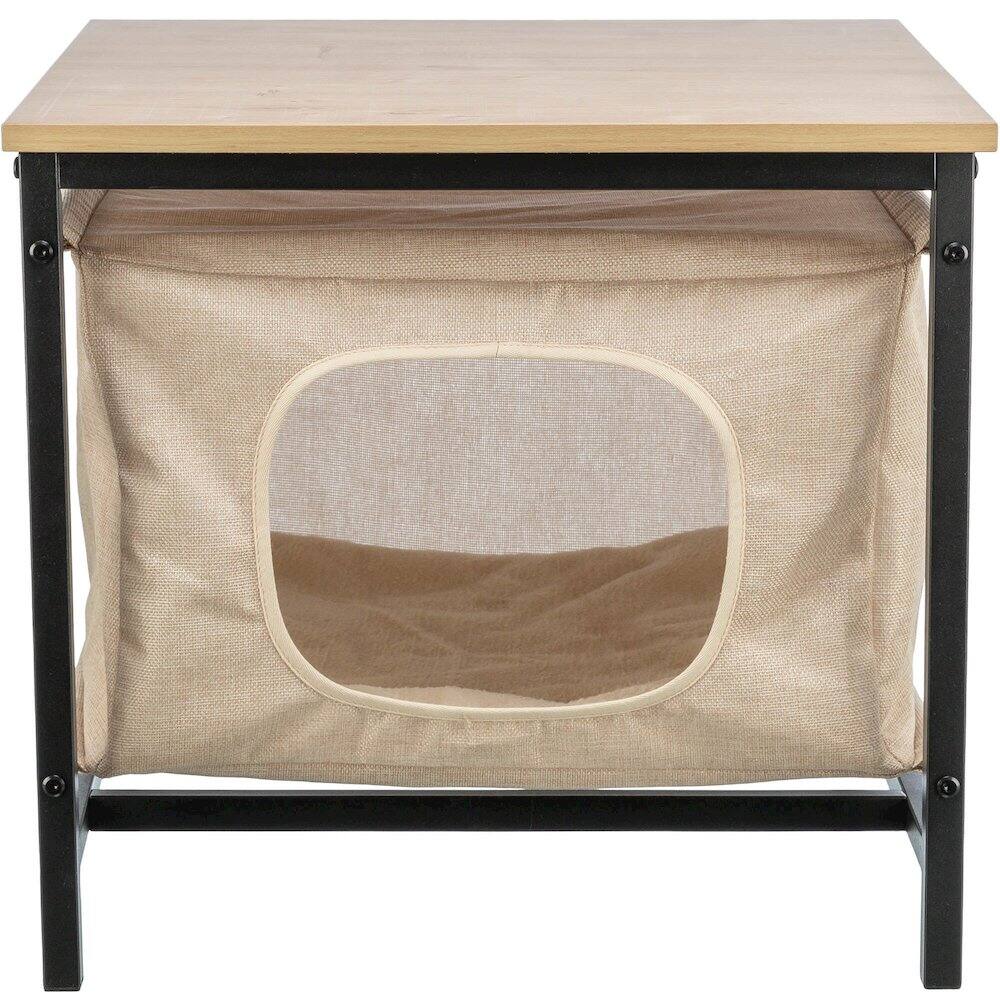 Front. TRIXIE - Emmie Indoor Cat Condo, Cat Bed Side Table, Cat Hideaway Cave with Cozy Cushion - Beige.