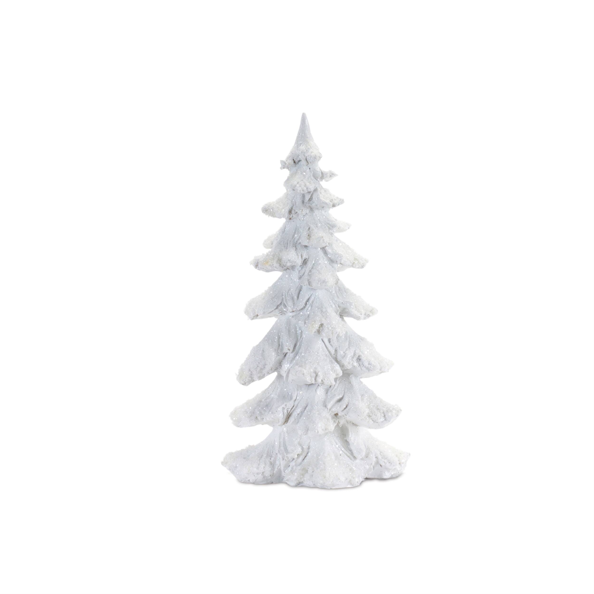 Back. BreeBe - Flocked White Pine Tree with Carved Design (Set of 4) - White.