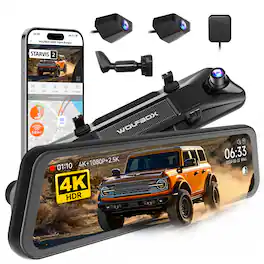 WOLFBOX - 3 Channel Dash Cam, STARVIS 2 Sensor, 4K+1080P+2.5K, 5.8GHz WiFi, Free 256GB Card, GPS, WDR, G-sensor, OEM bracket - Black